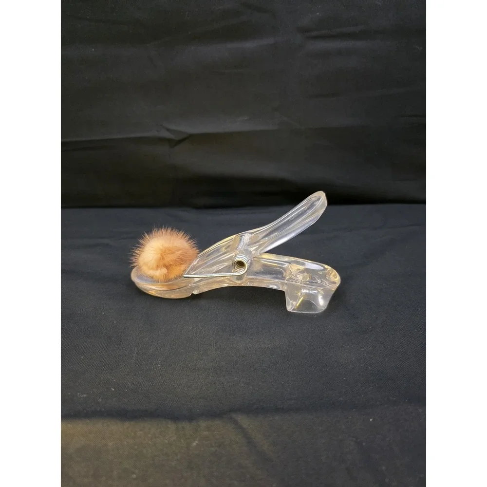 Vintage Clear Acrylic Shoe‎ Slipper Desk Letter Memo Holder Novelty Pompom